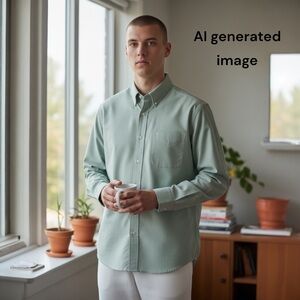 Oxford Button Down Shirt Mint Sage Green Wrinkle Free Classic Fit L.L.Bean 18-33